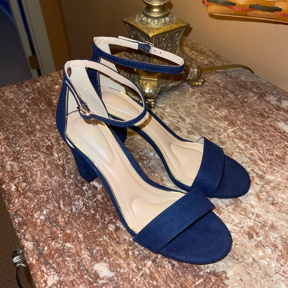 Kelly & Katie Blue Block Heel Ankle Strap Heels